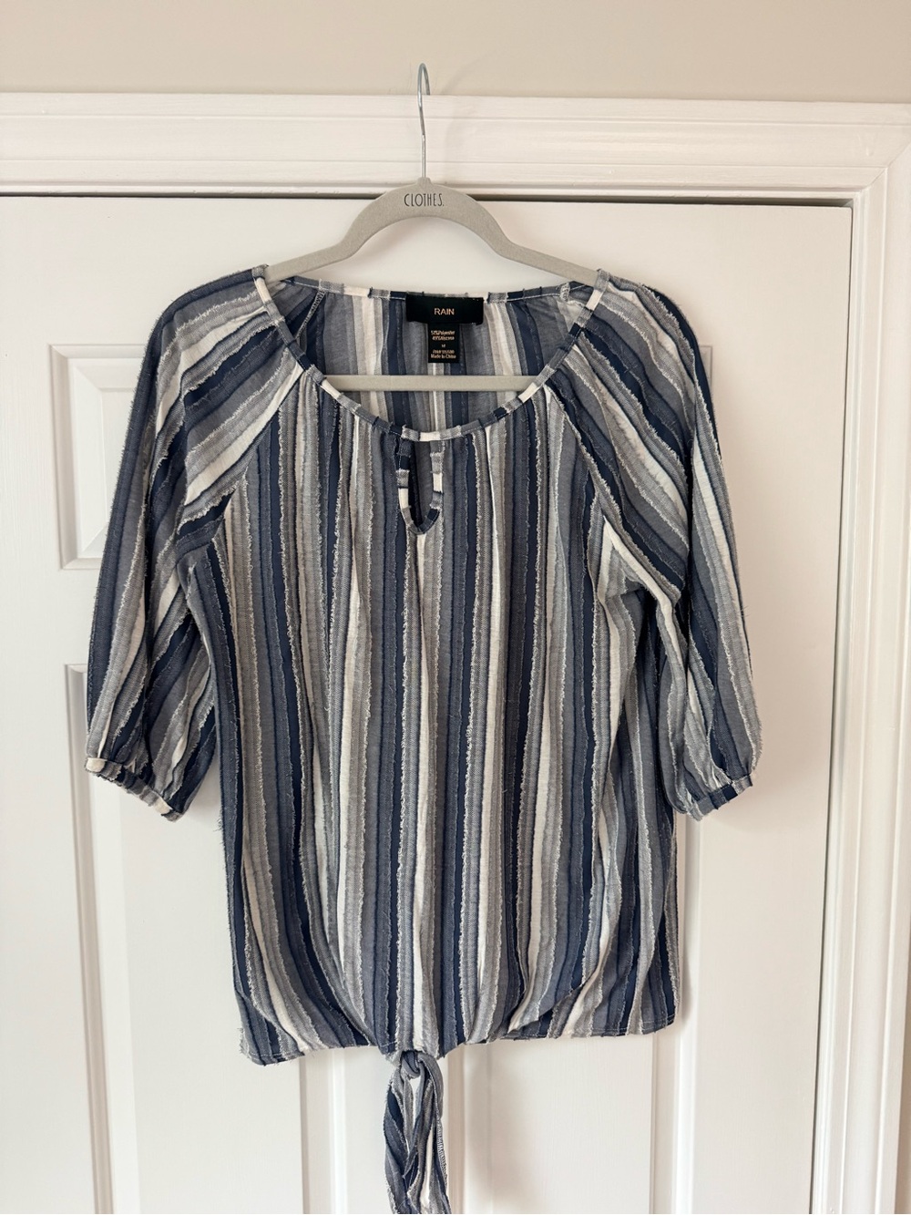 Rain Blue & White Striped Tie-Front Blouse